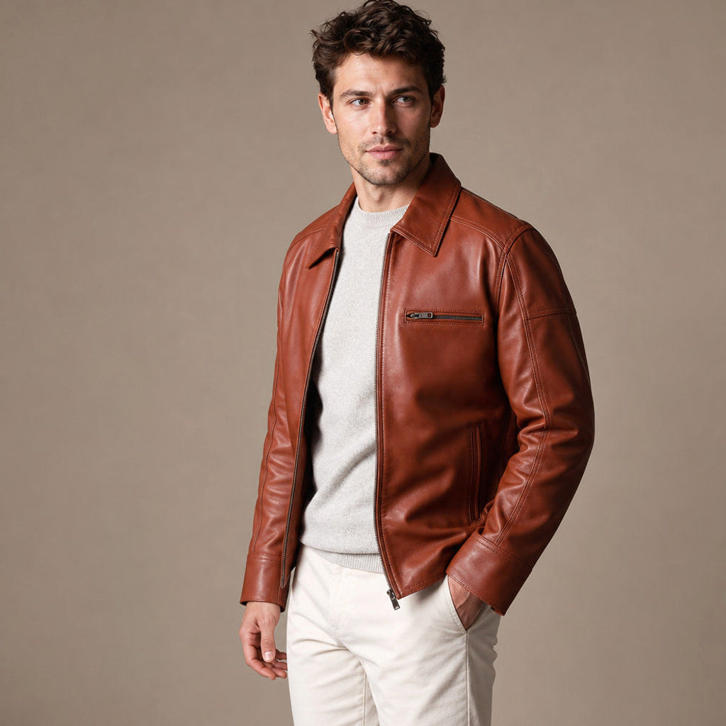 Otto | Bikerjacke Lammleder Cognacbraun