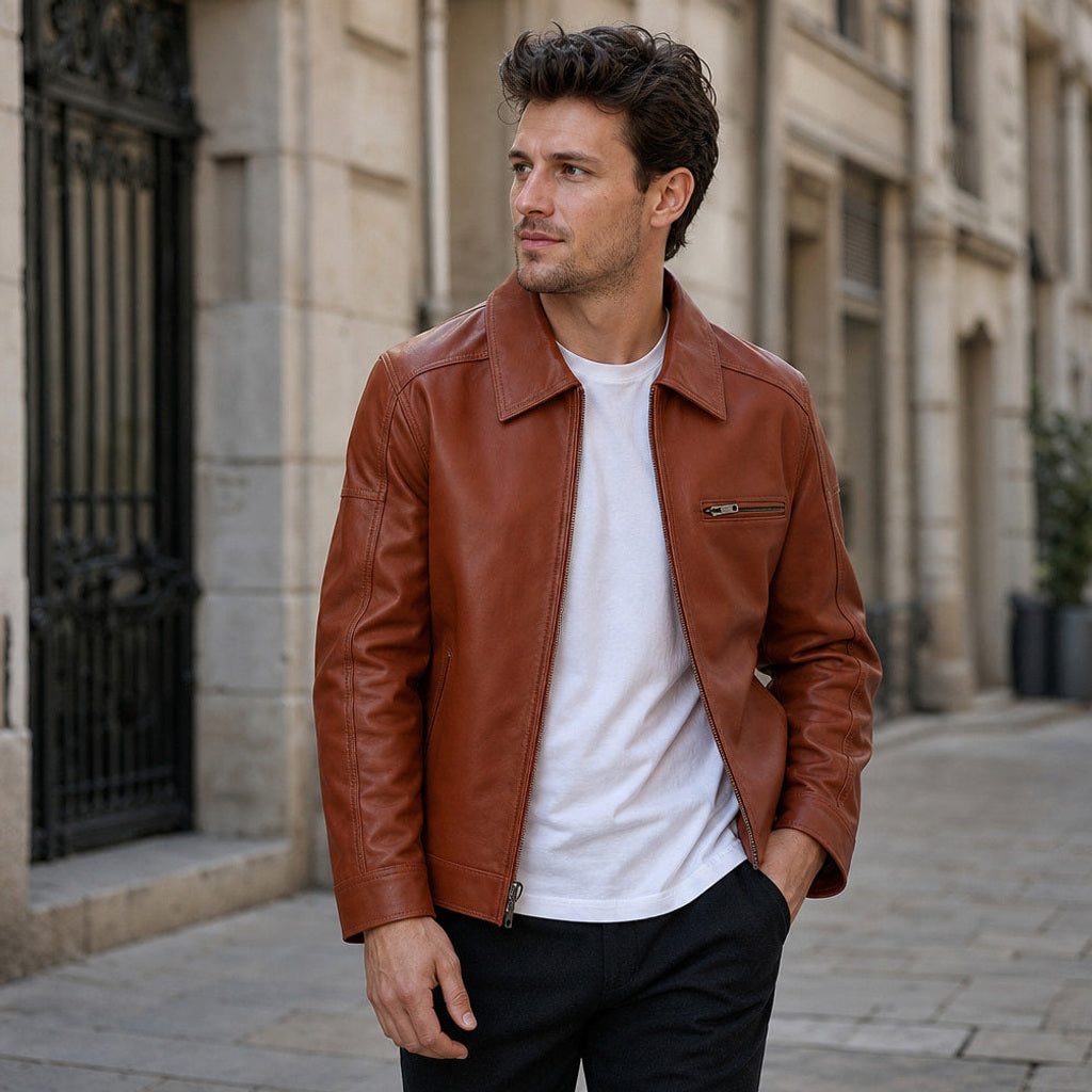 Otto | Bikerjacke Lammleder Cognacbraun