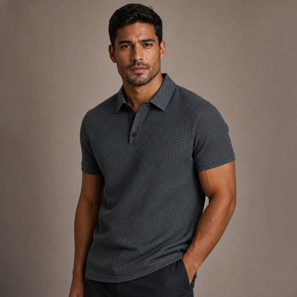 Piqué-Poloshirt in Beige mit geripptem Polokragen und zweiknöpfiger Knopfleiste — Ford von Enzaco