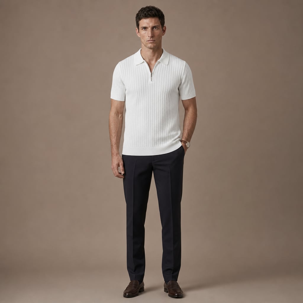 Poloshirt Strickoptik Horizontalstreifen Regular Fit – Senro