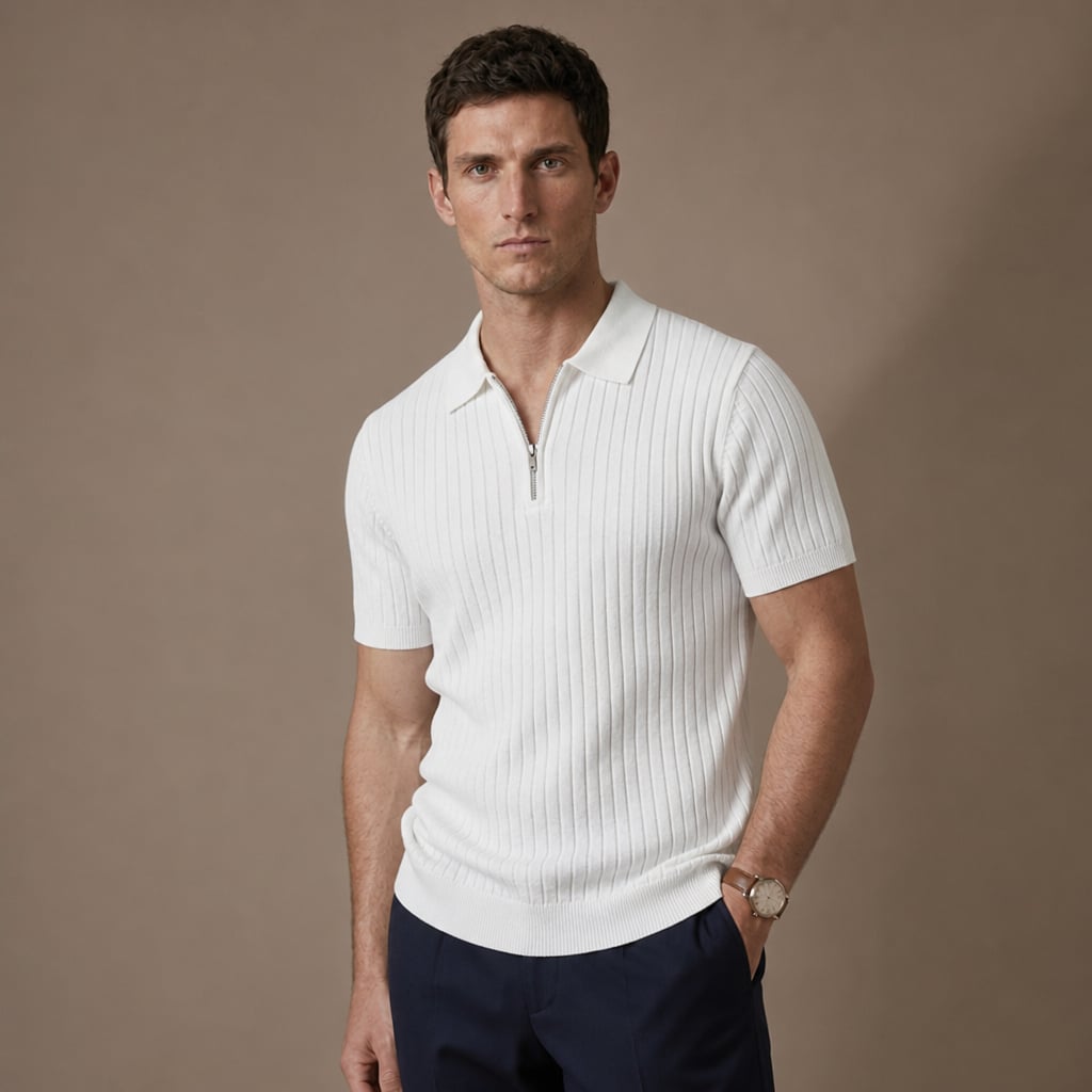 Poloshirt Strickoptik Horizontalstreifen Regular Fit – Senro