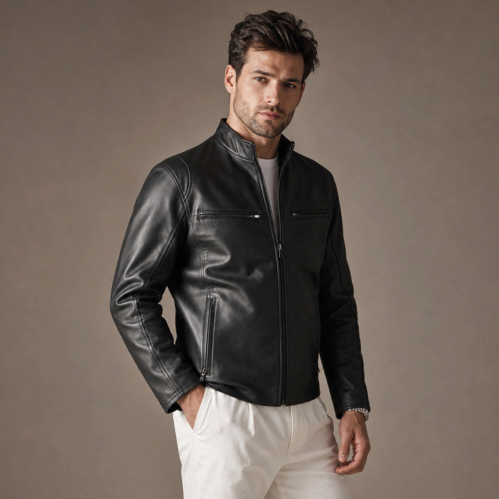 Randolph | Lederjacke Cafe Racer Schwarz