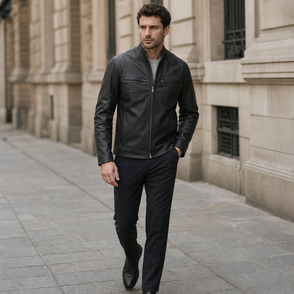 Randolph | Lederjacke Cafe Racer Schwarz