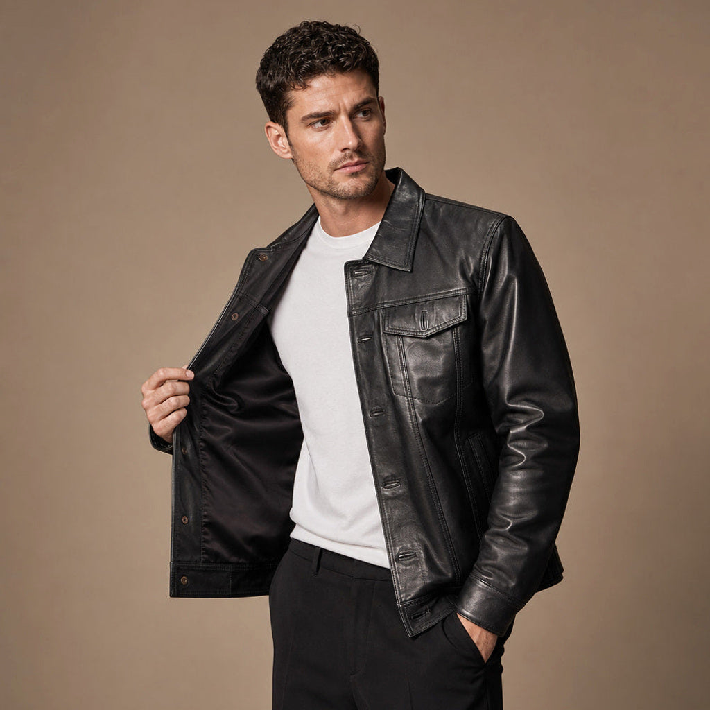 Reinholt | Lederjacke Trucker-Schnitt Schwarz