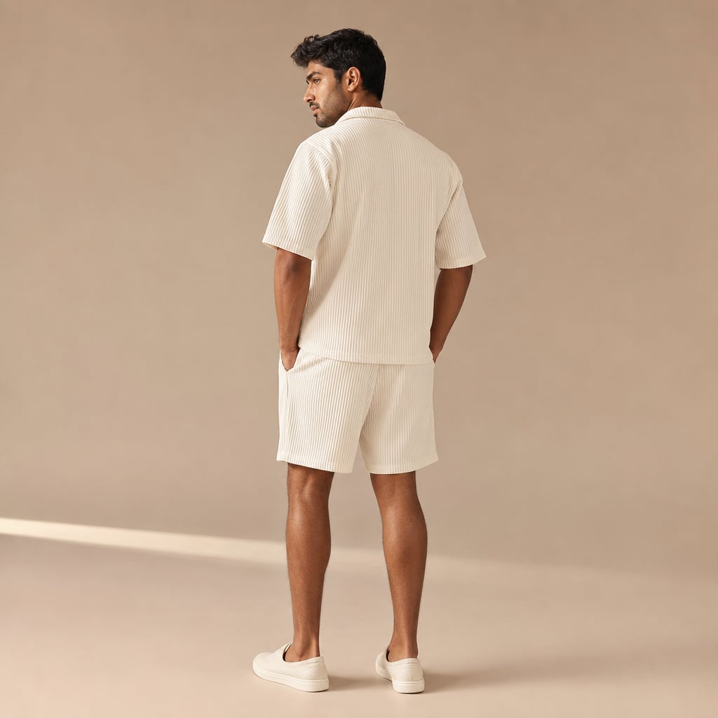 Rippstrick-Set Hemd & Shorts Regular Fit – Slate