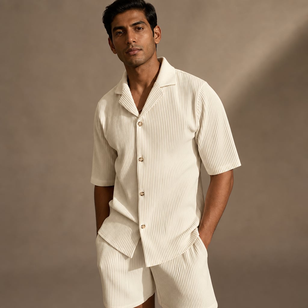 Rippstrick-Set Hemd & Shorts Regular Fit – Slate