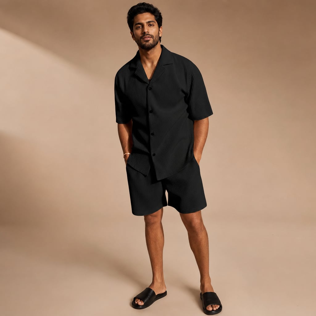Rippstrick-Set Hemd & Shorts Regular Fit – Slate