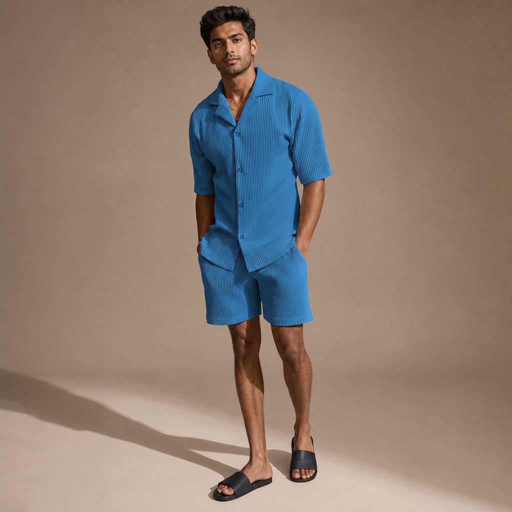 Rippstrick-Set Hemd & Shorts Regular Fit – Slate