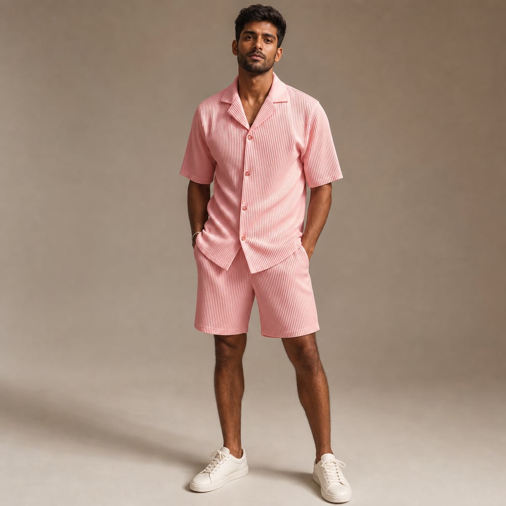 Rippstrick-Set Hemd & Shorts Regular Fit – Slate