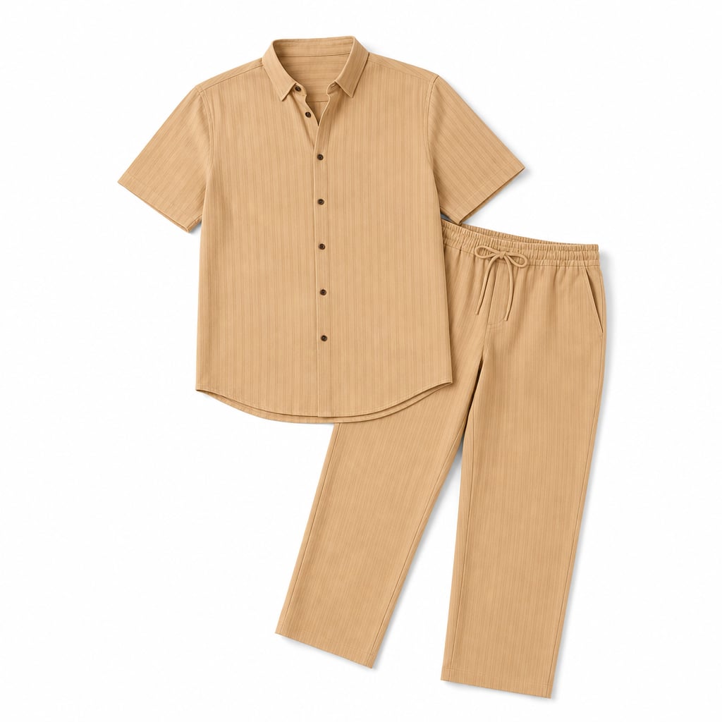 Rippstrick-Set Kurzarmhemd & Hose mit Kordelzug – Narvel