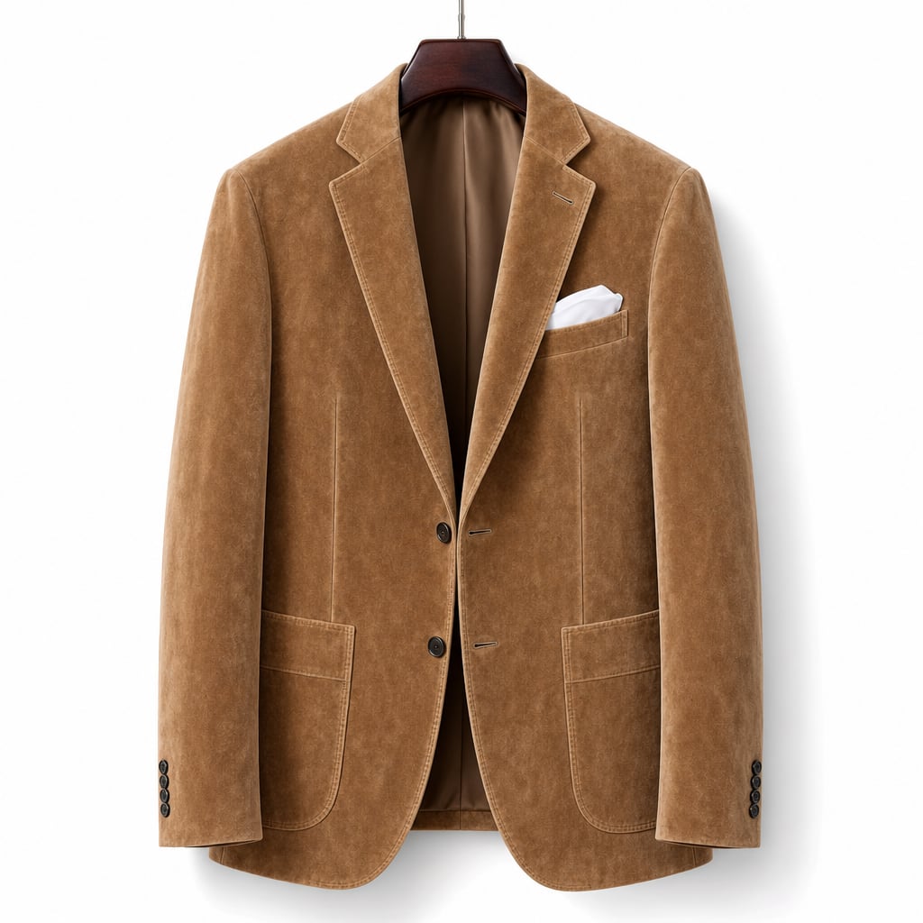 Mann trägt hellbraunes Wildledersakko im Slim Fit über Hemd, moderner Business Casual Look