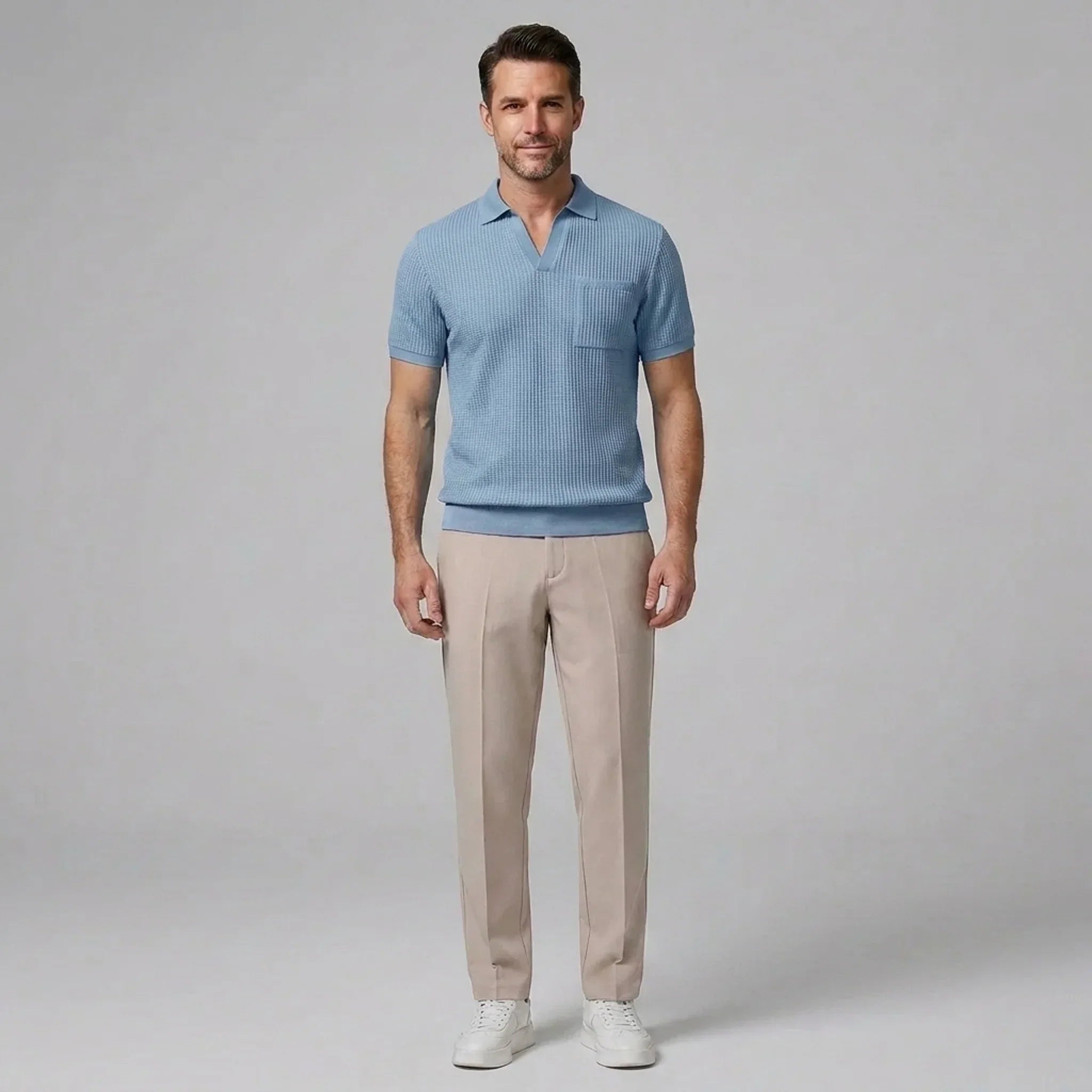 Set Waffelstrick Slim Tapered Poloshirt & Hose – Daxel