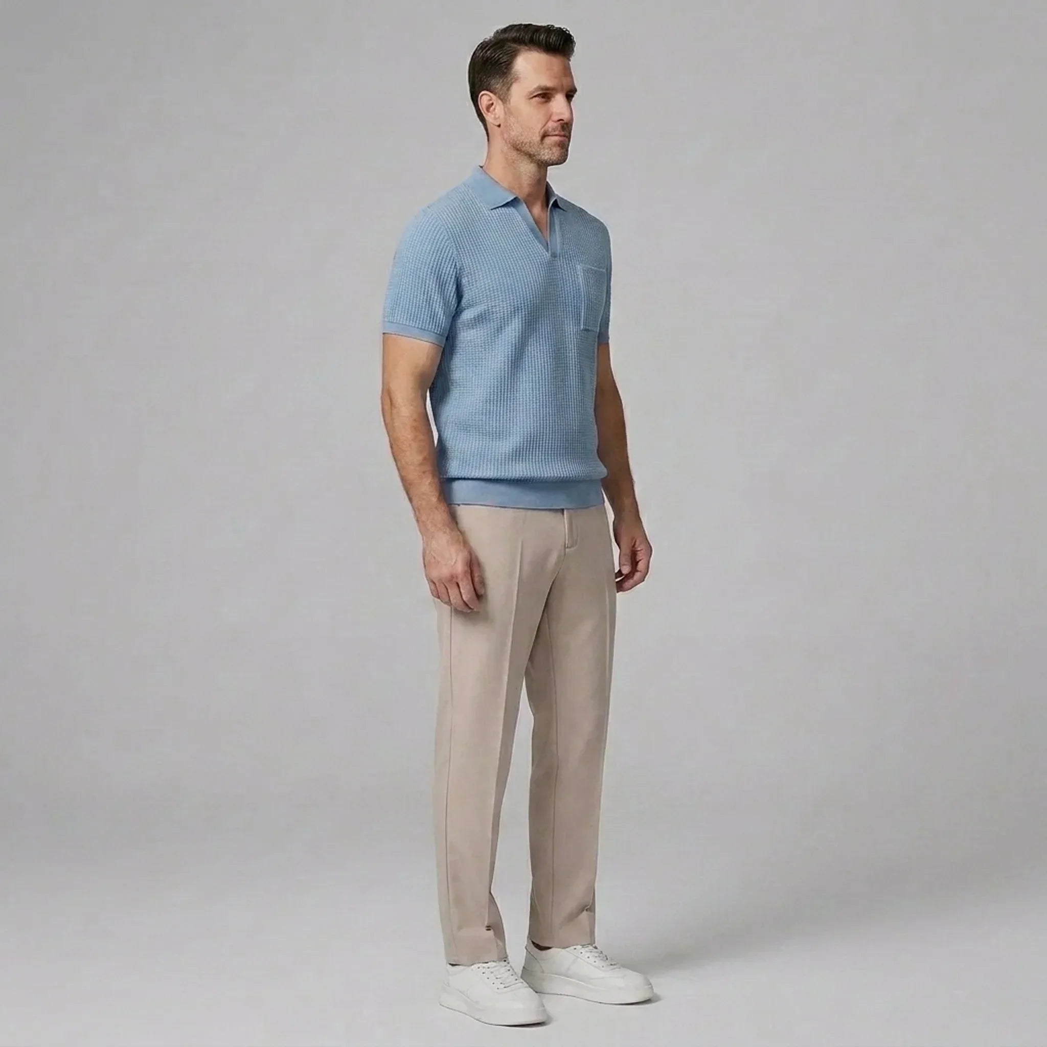 Set Waffelstrick Slim Tapered Poloshirt & Hose – Daxel