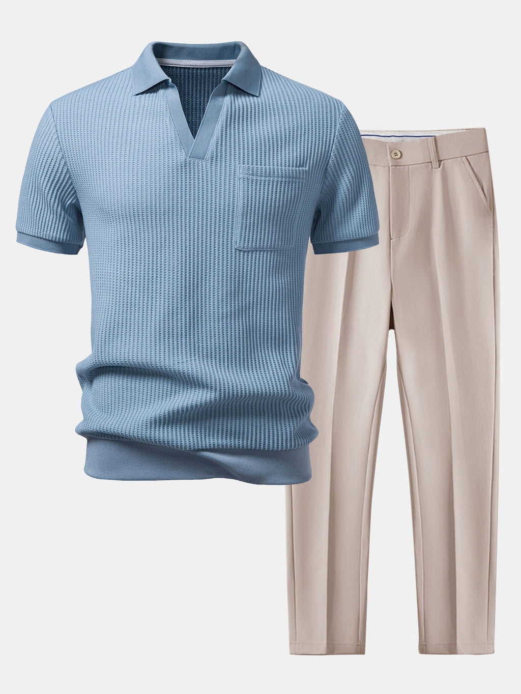 Set Waffelstrick Slim Tapered Poloshirt & Hose – Daxel