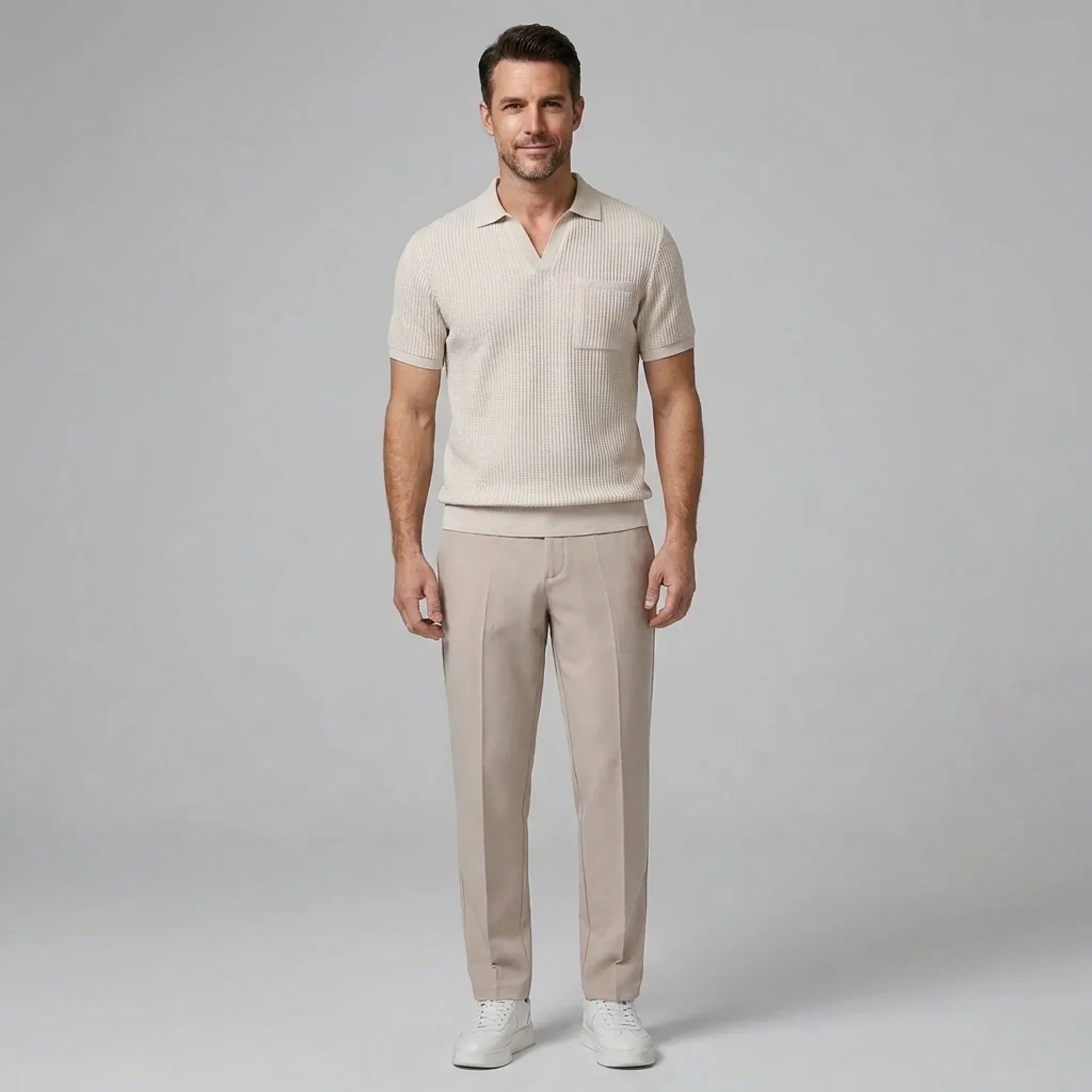 Set Waffelstrick Slim Tapered Poloshirt & Hose – Daxel