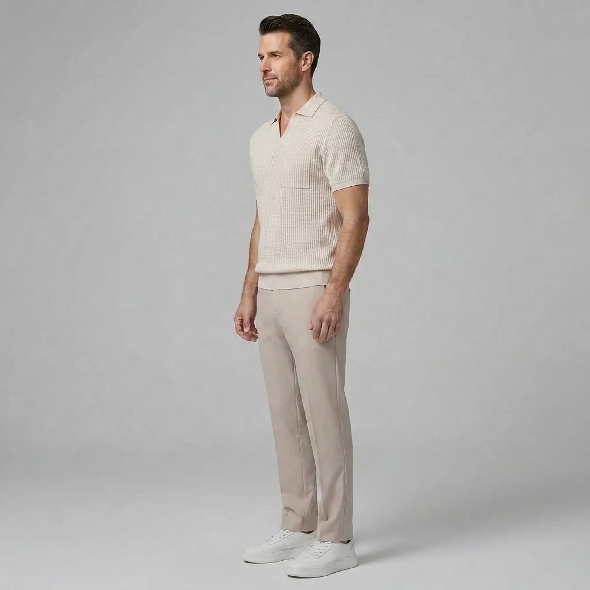Set Waffelstrick Slim Tapered Poloshirt & Hose – Daxel