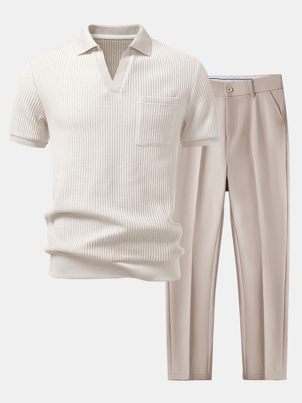 Set Waffelstrick Slim Tapered Poloshirt & Hose – Daxel