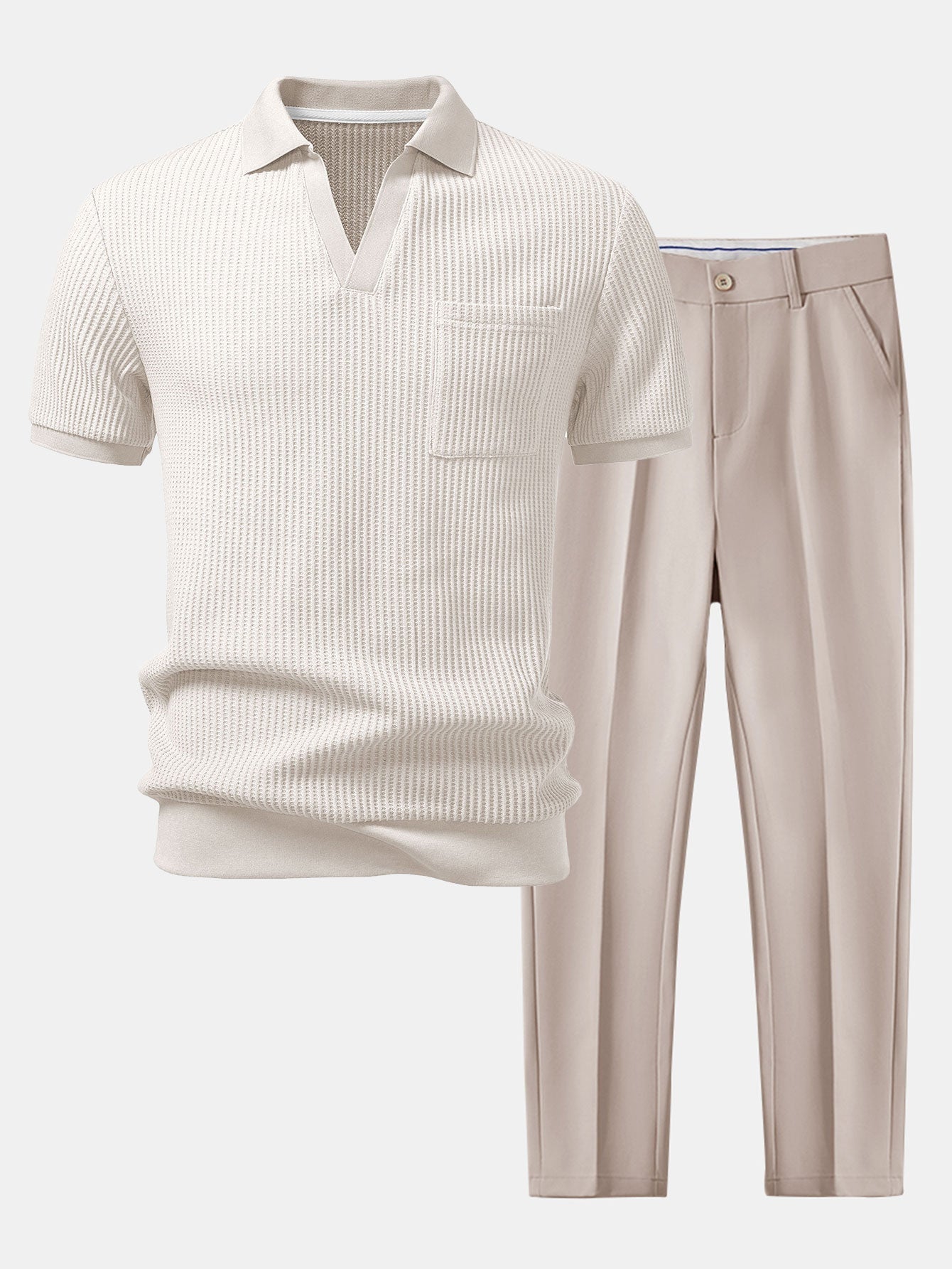 Set Waffelstrick Slim Tapered Poloshirt & Hose – Daxel