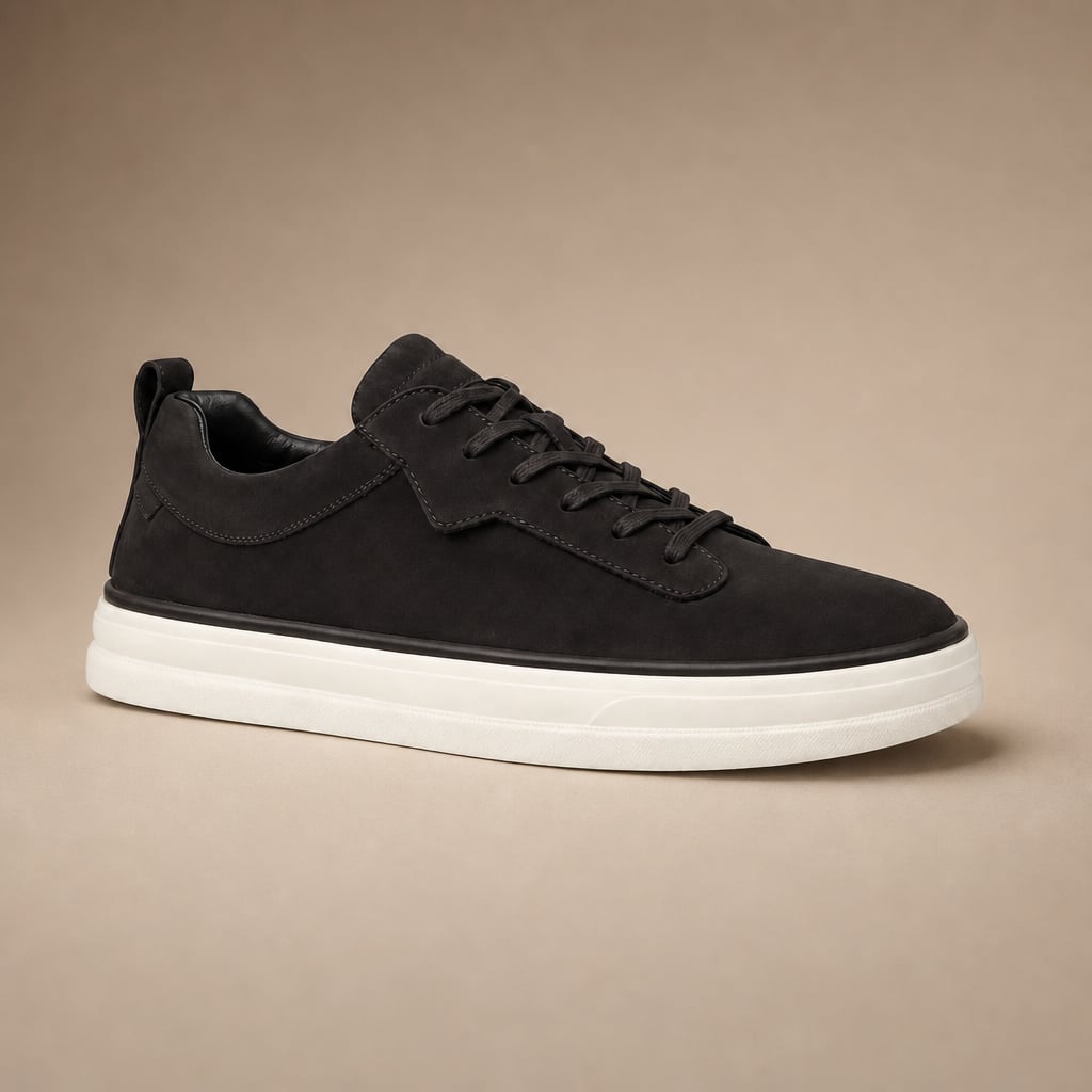 Mann trägt beige Slip-On-Sneaker zu schmal geschnittener Hose in Smart-Casual-Look