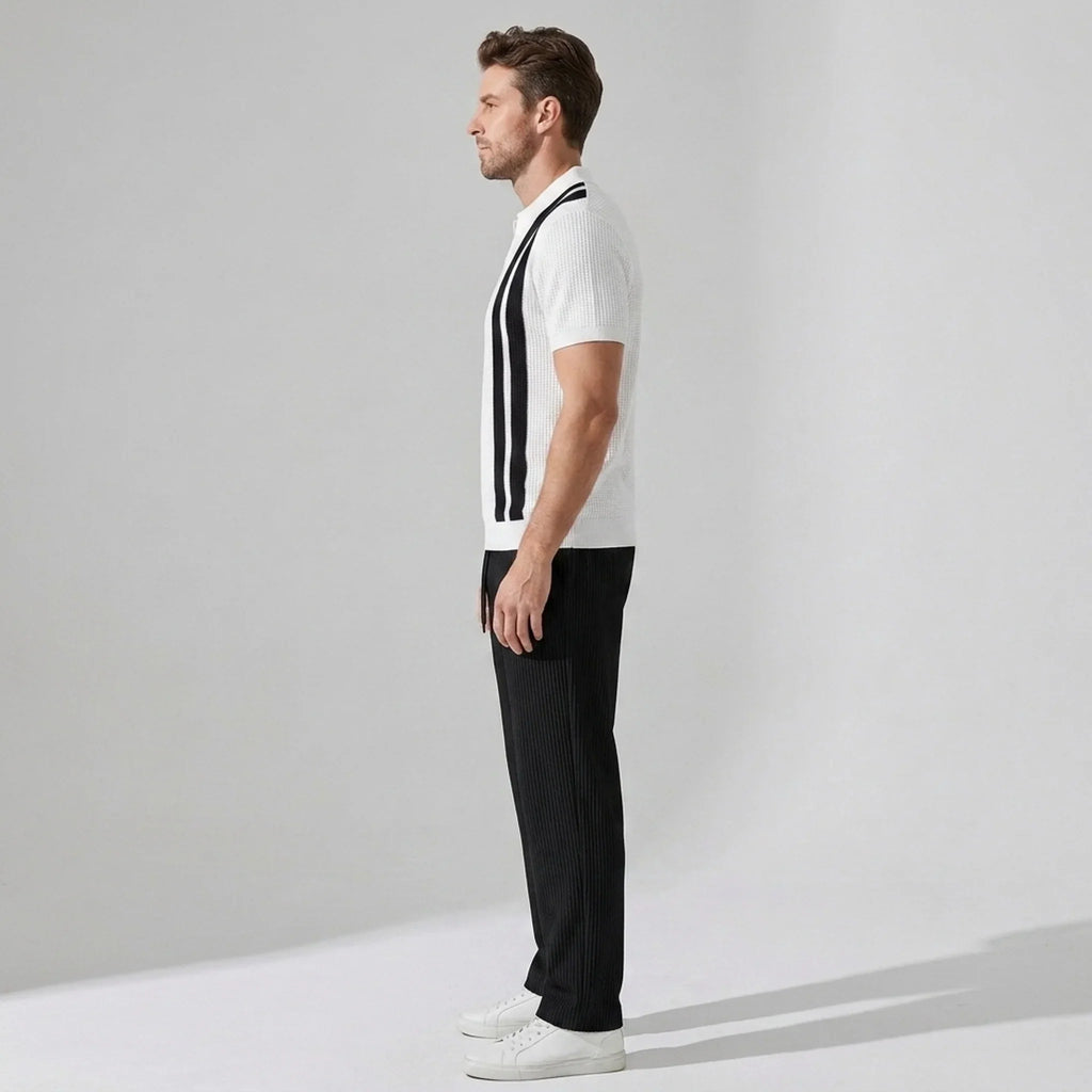 Strick-Polo & Waffel-Hose Set Gestreift – Vaxo
