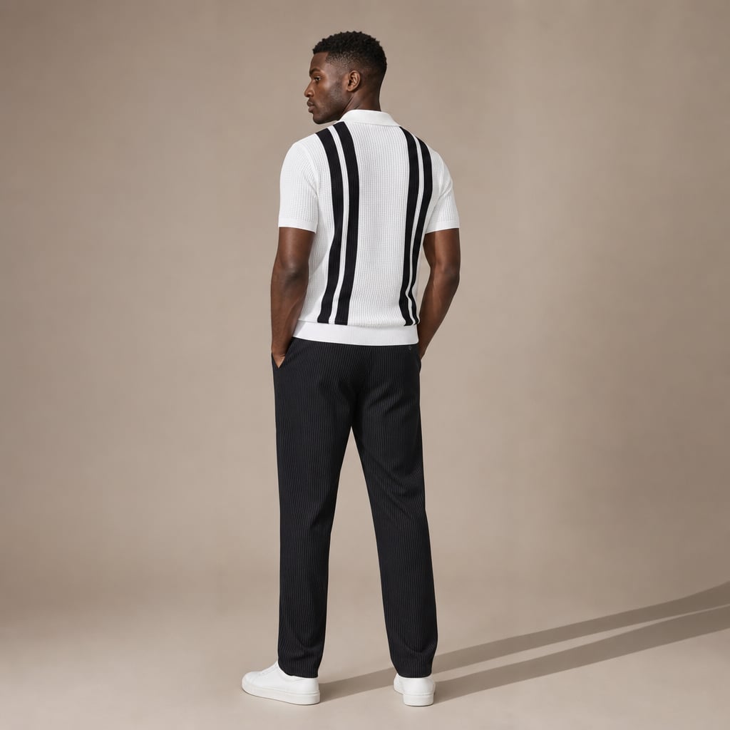 Strick-Polo & Waffel-Hose Set Gestreift – Vaxo