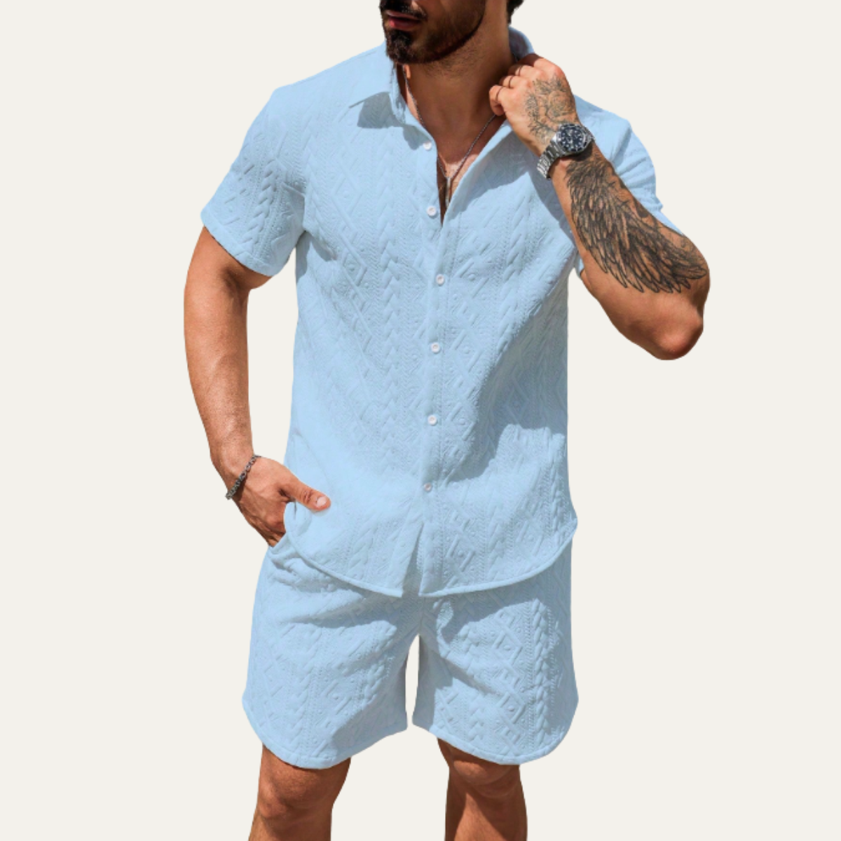 Strick-Set Camp Collar Hemd und Shorts – Dravex