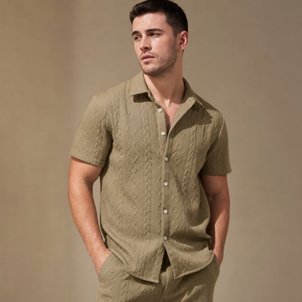 Strick-Set Camp Collar Hemd und Shorts – Dravex