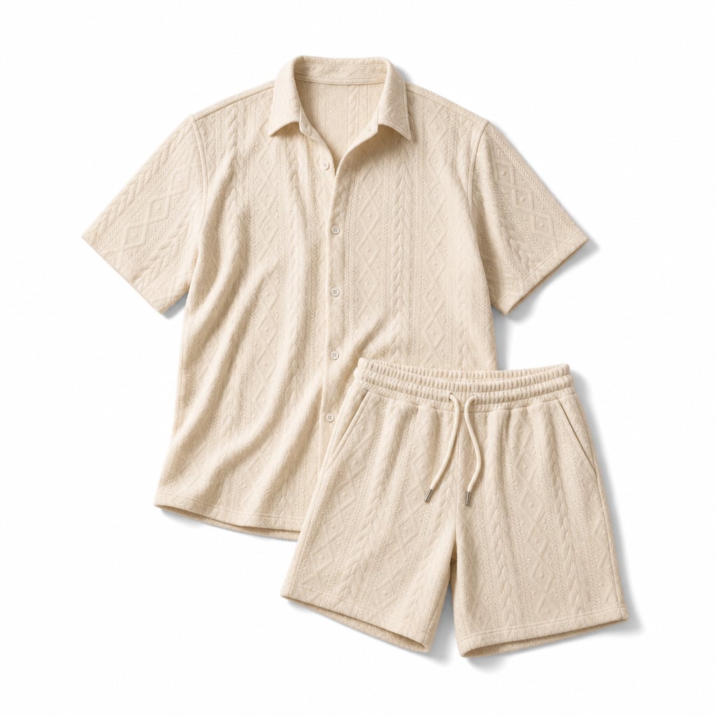 Strick-Set Camp Collar Hemd und Shorts – Dravex