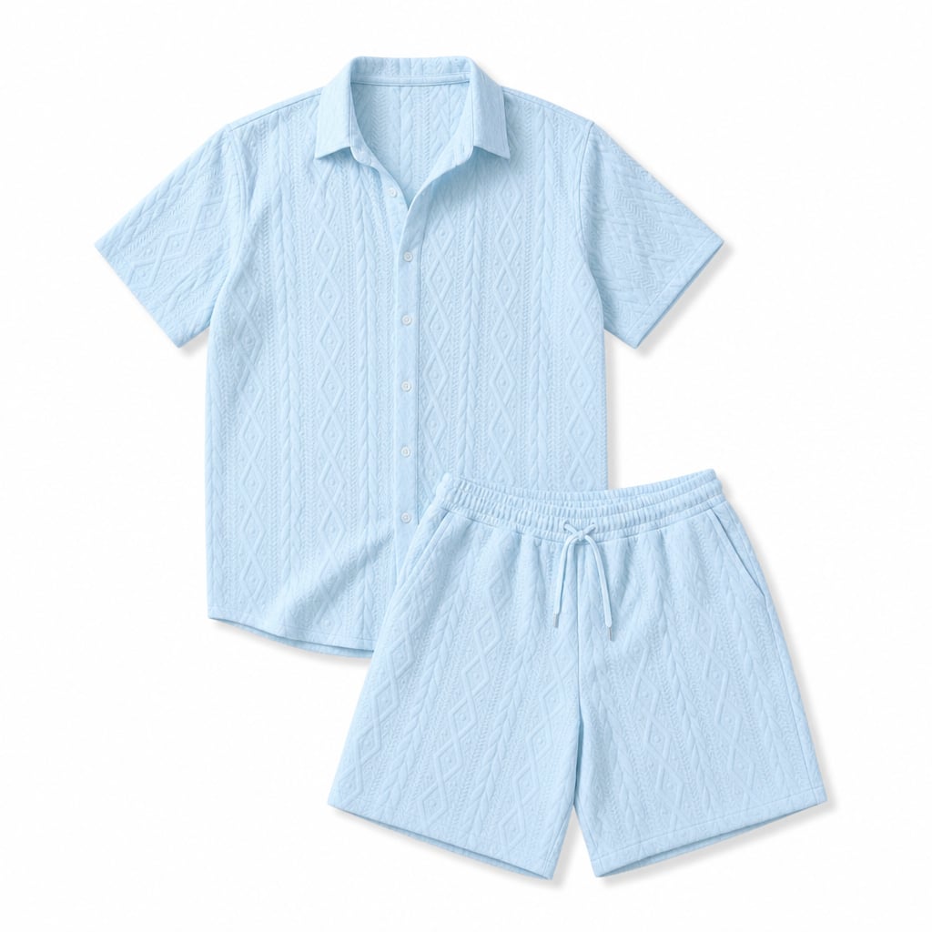 Strick-Set Camp Collar Hemd und Shorts – Dravex