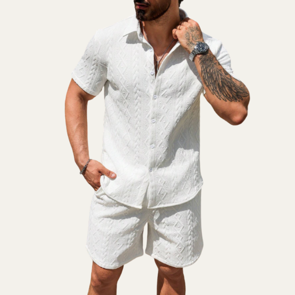 Strick-Set Camp Collar Hemd und Shorts – Dravex