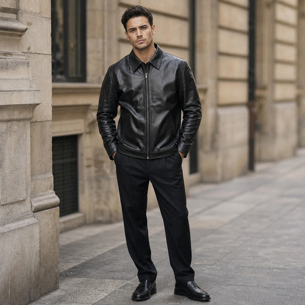 Udo | Lederjacke Harrington Schwarz