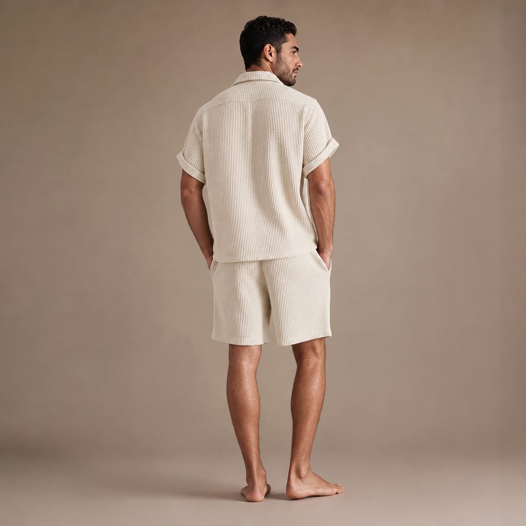 Waffelstrick-Set Kurzarm Hemd & Shorts Regular Fit – Fandro