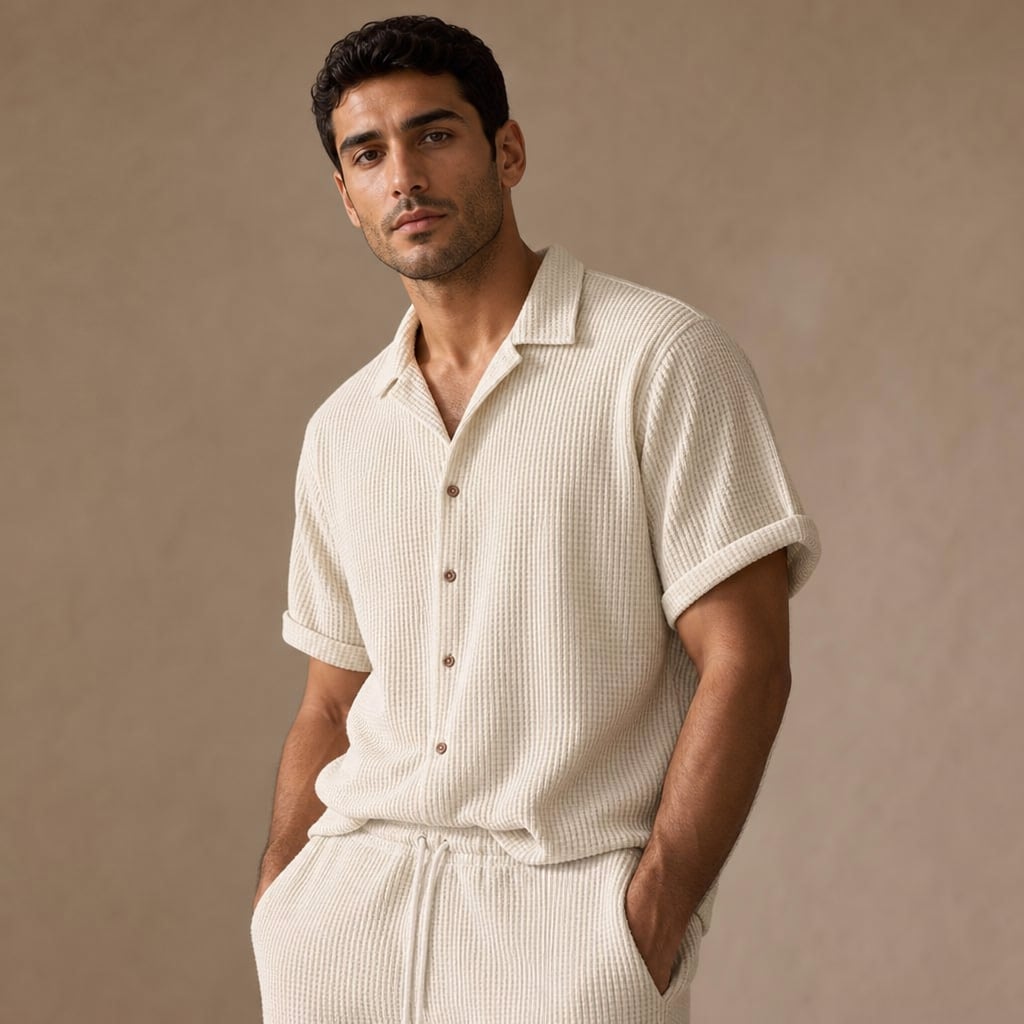 Waffelstrick-Set Kurzarm Hemd & Shorts Regular Fit – Fandro
