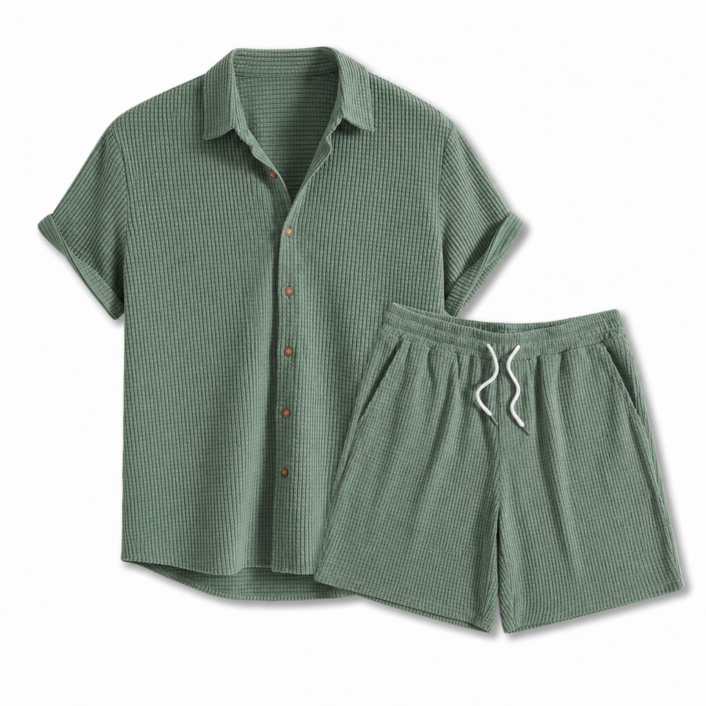 Waffelstrick-Set Kurzarm Hemd & Shorts Regular Fit – Fandro