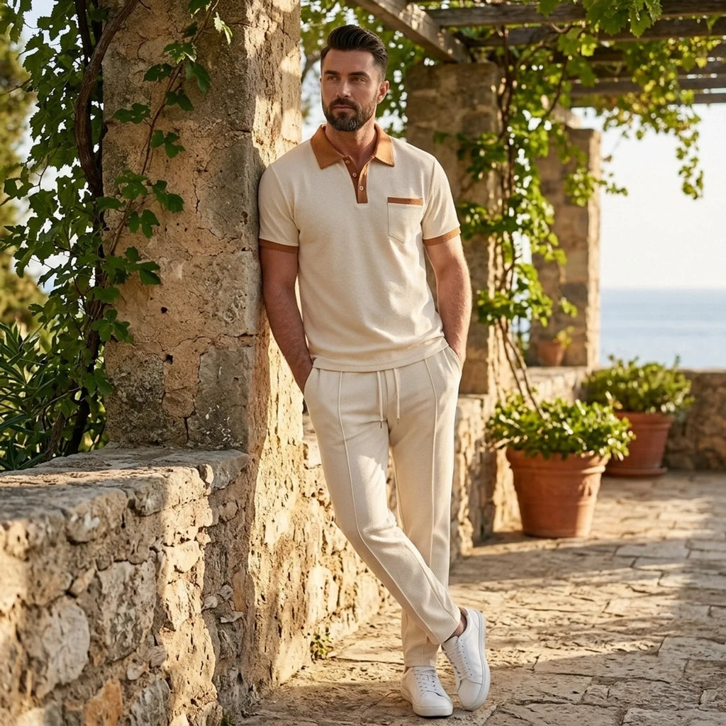 Waffelstrick-Set Poloshirt & Straight-Leg-Hose – Borten