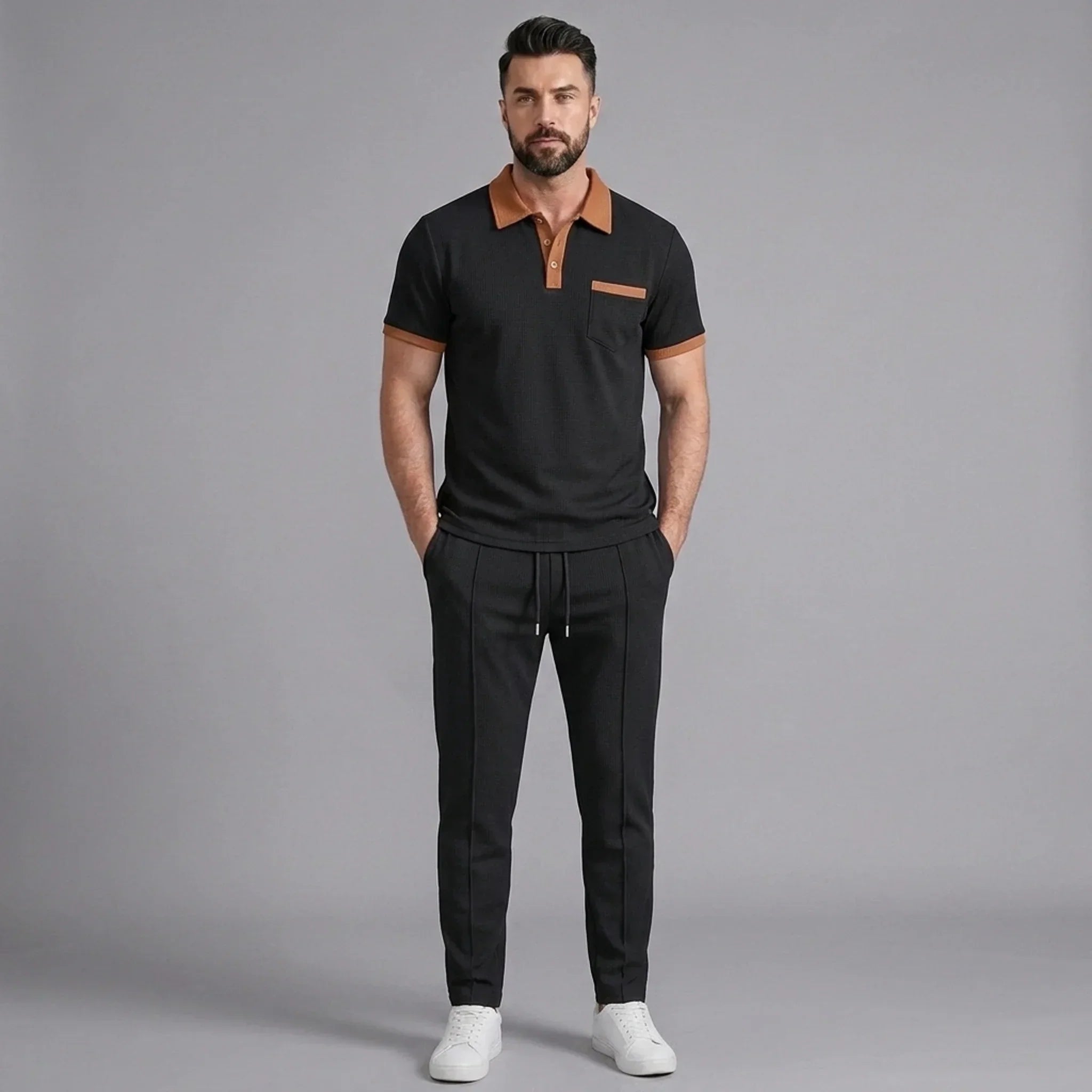 Waffelstrick-Set Poloshirt & Straight-Leg-Hose – Borten