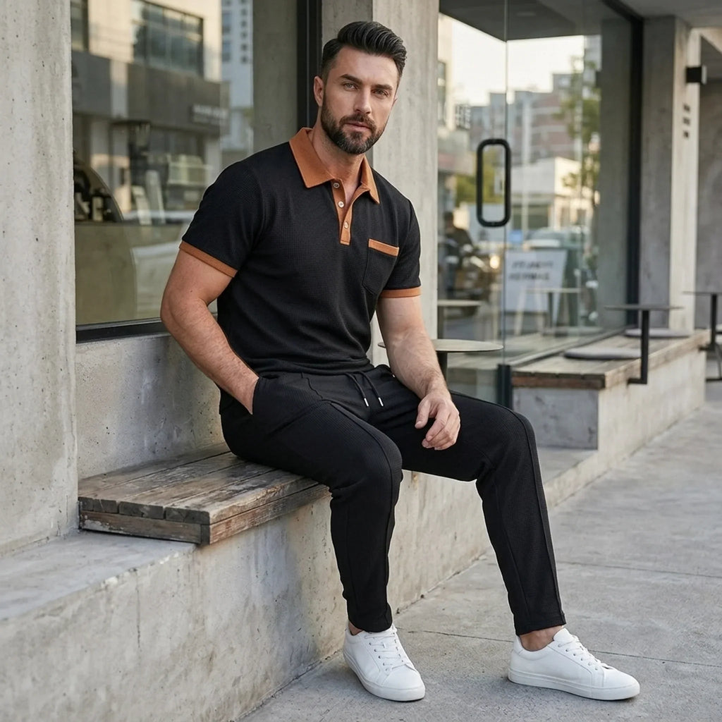 Waffelstrick-Set Poloshirt & Straight-Leg-Hose – Borten