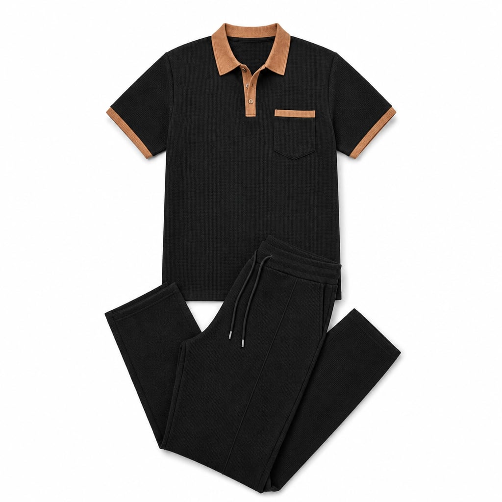 Waffelstrick-Set Poloshirt & Straight-Leg-Hose – Borten