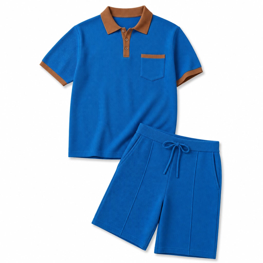 Waffelstrick-Set Poloshirt & Straight-Leg-Hose – Borten