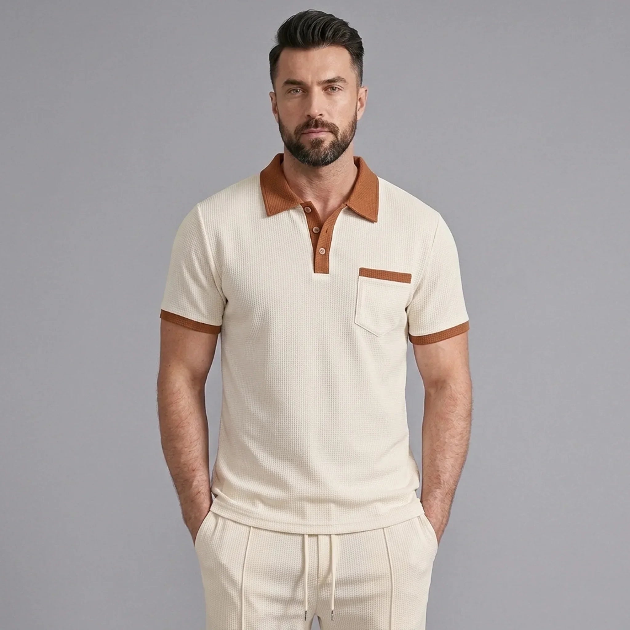 Waffelstrick-Set Poloshirt & Straight-Leg-Hose – Borten