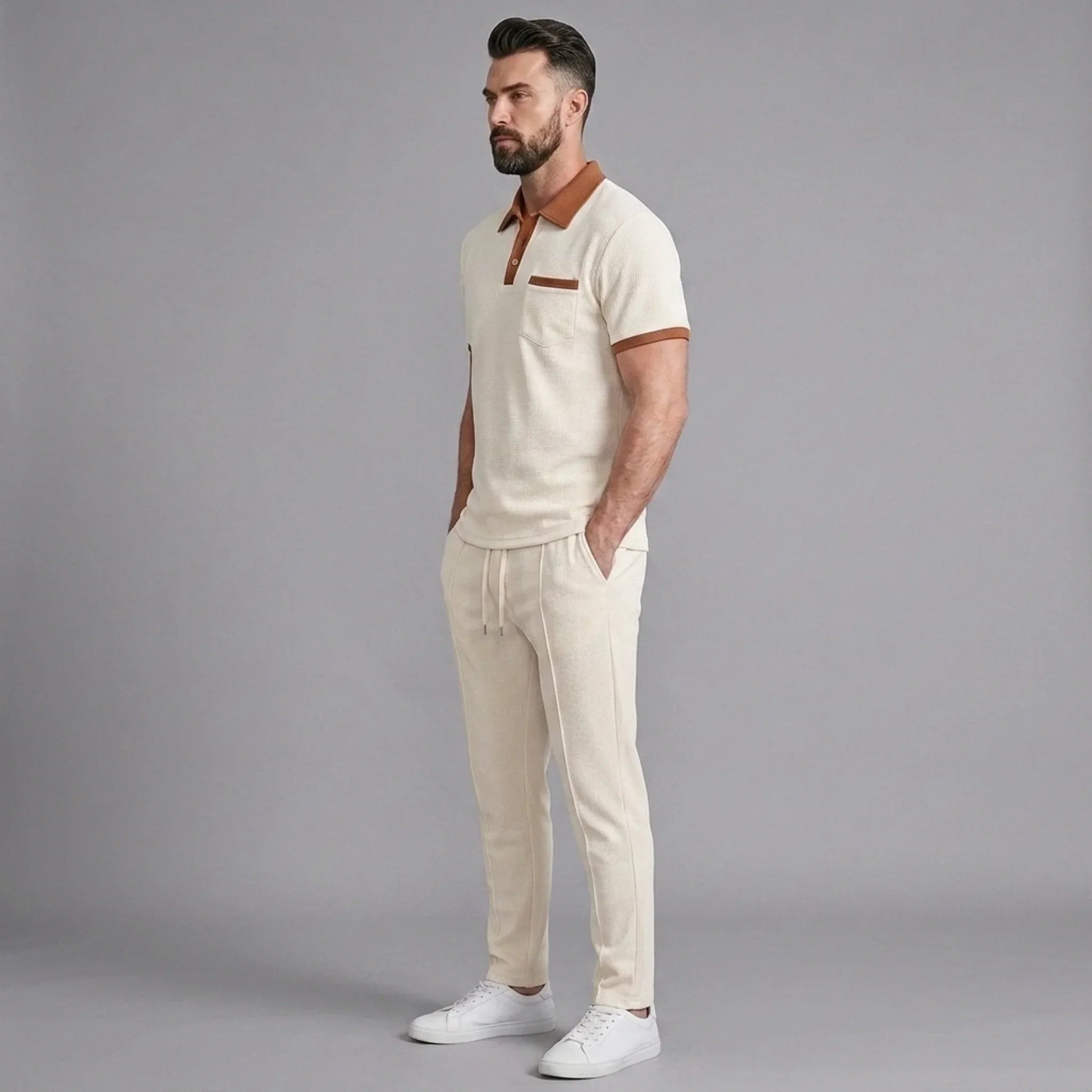 Waffelstrick-Set Poloshirt & Straight-Leg-Hose – Borten
