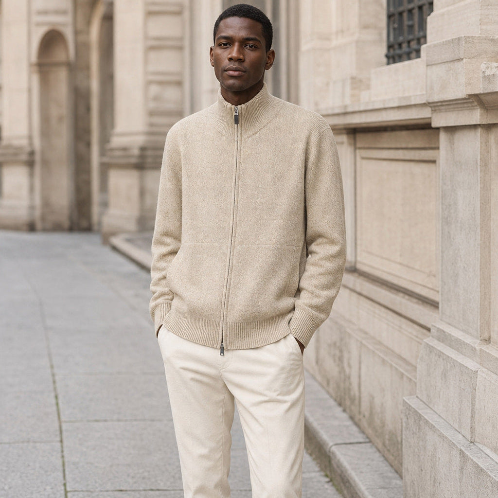Waldemar | Strickjacke Stehkragen Camel