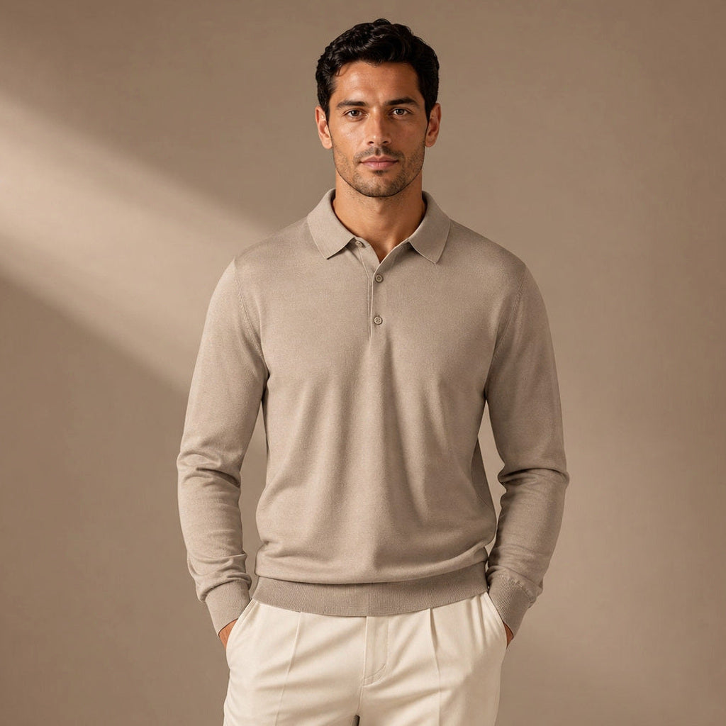 Wendel | Poloshirt Langarm Strickkragen