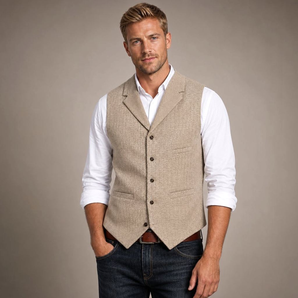 Weste Fischgrat-Tweed Strukturgewebe – David