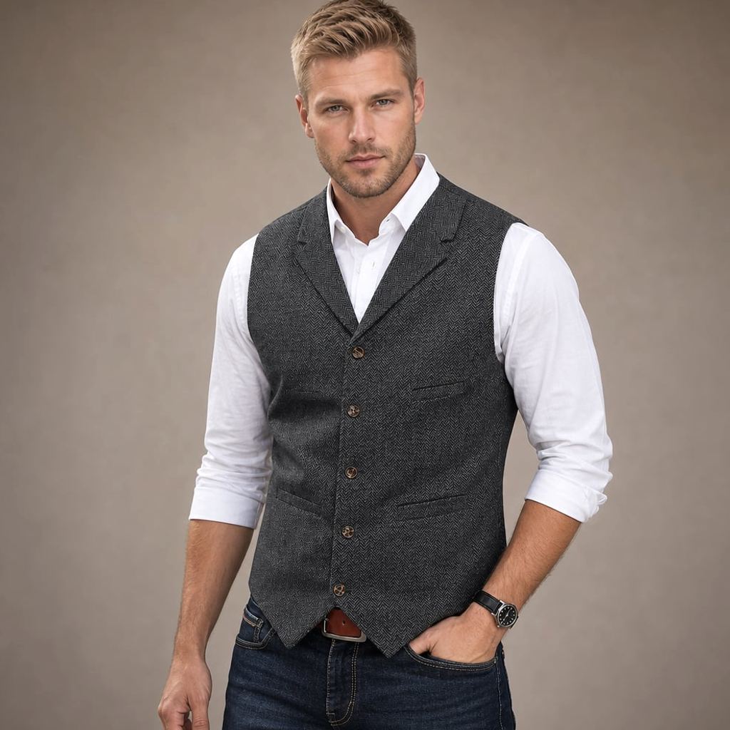 Weste Fischgrat-Tweed Strukturgewebe – David