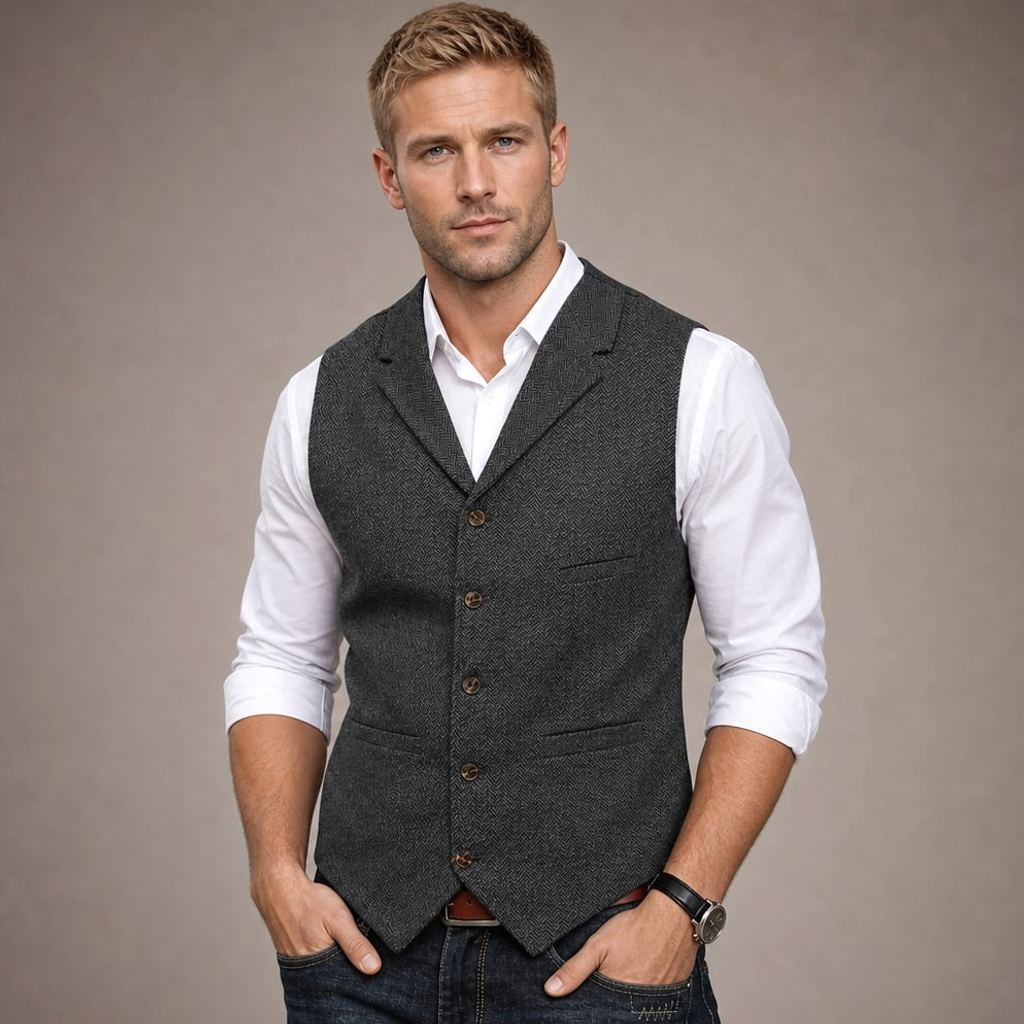 Weste Fischgrat-Tweed Strukturgewebe – David