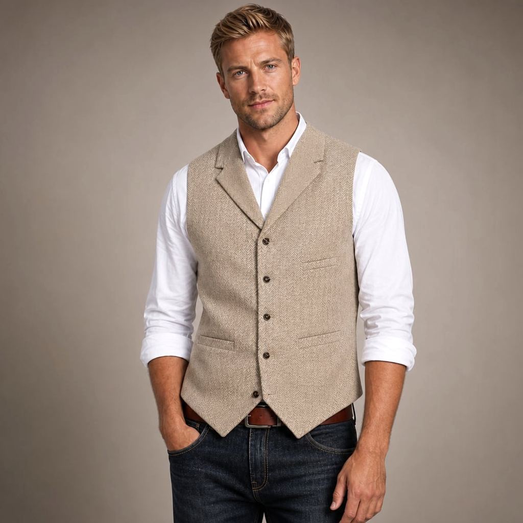 Weste Fischgrat-Tweed Strukturgewebe – David