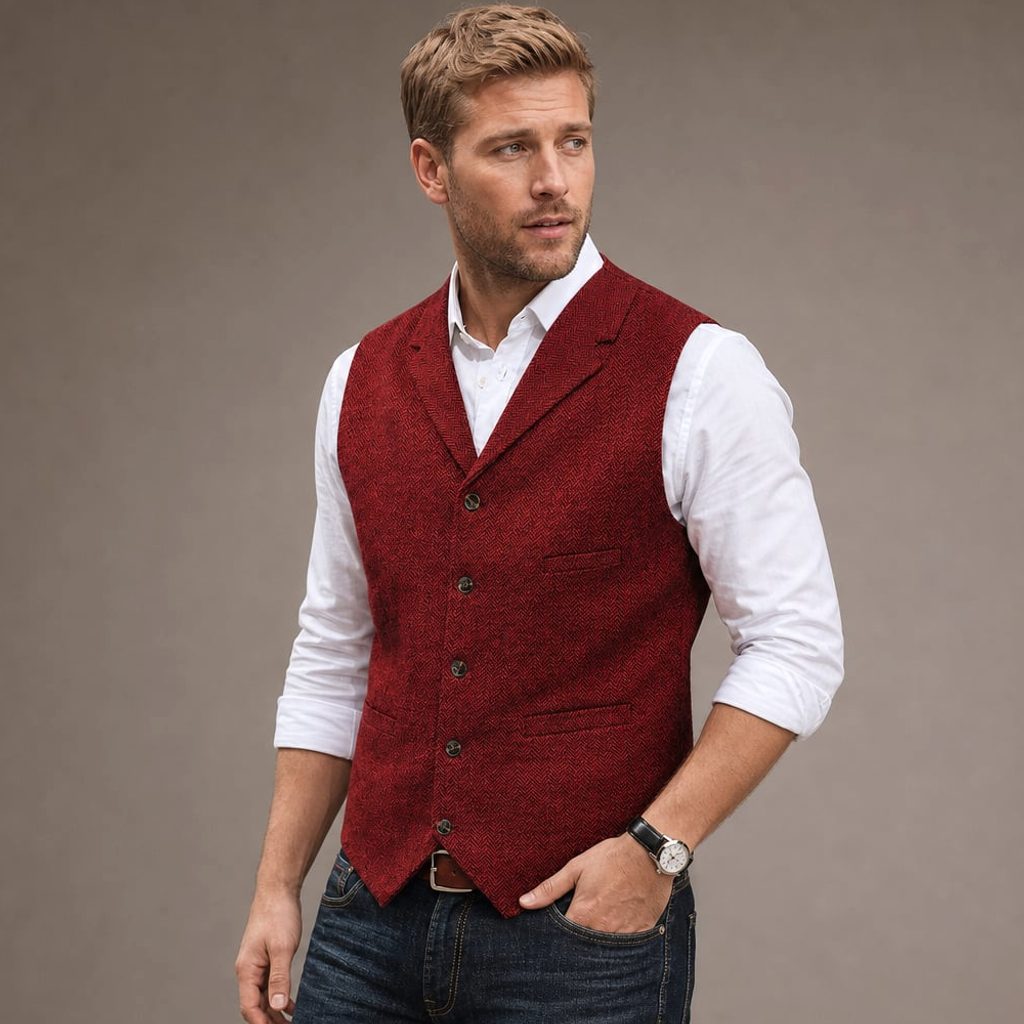 Weste Fischgrat-Tweed Strukturgewebe – David