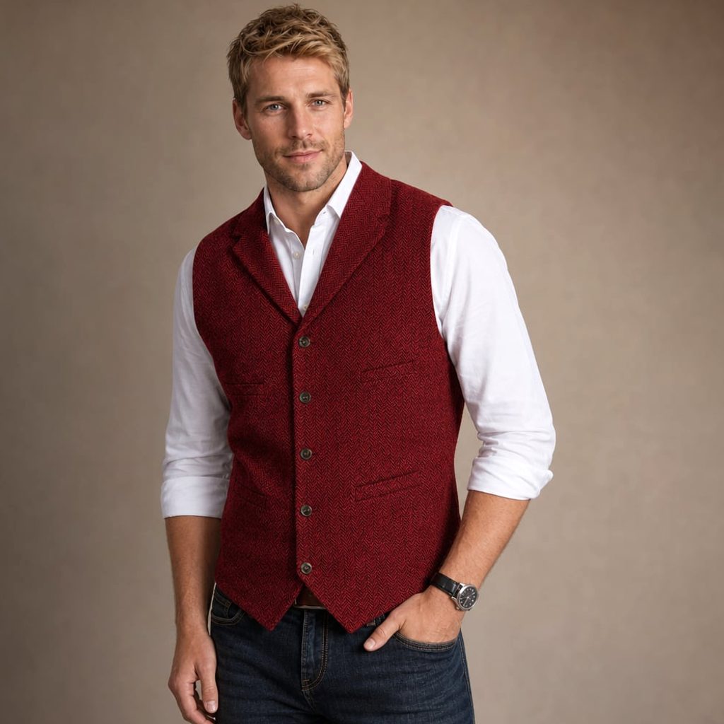 Weste Fischgrat-Tweed Strukturgewebe – David
