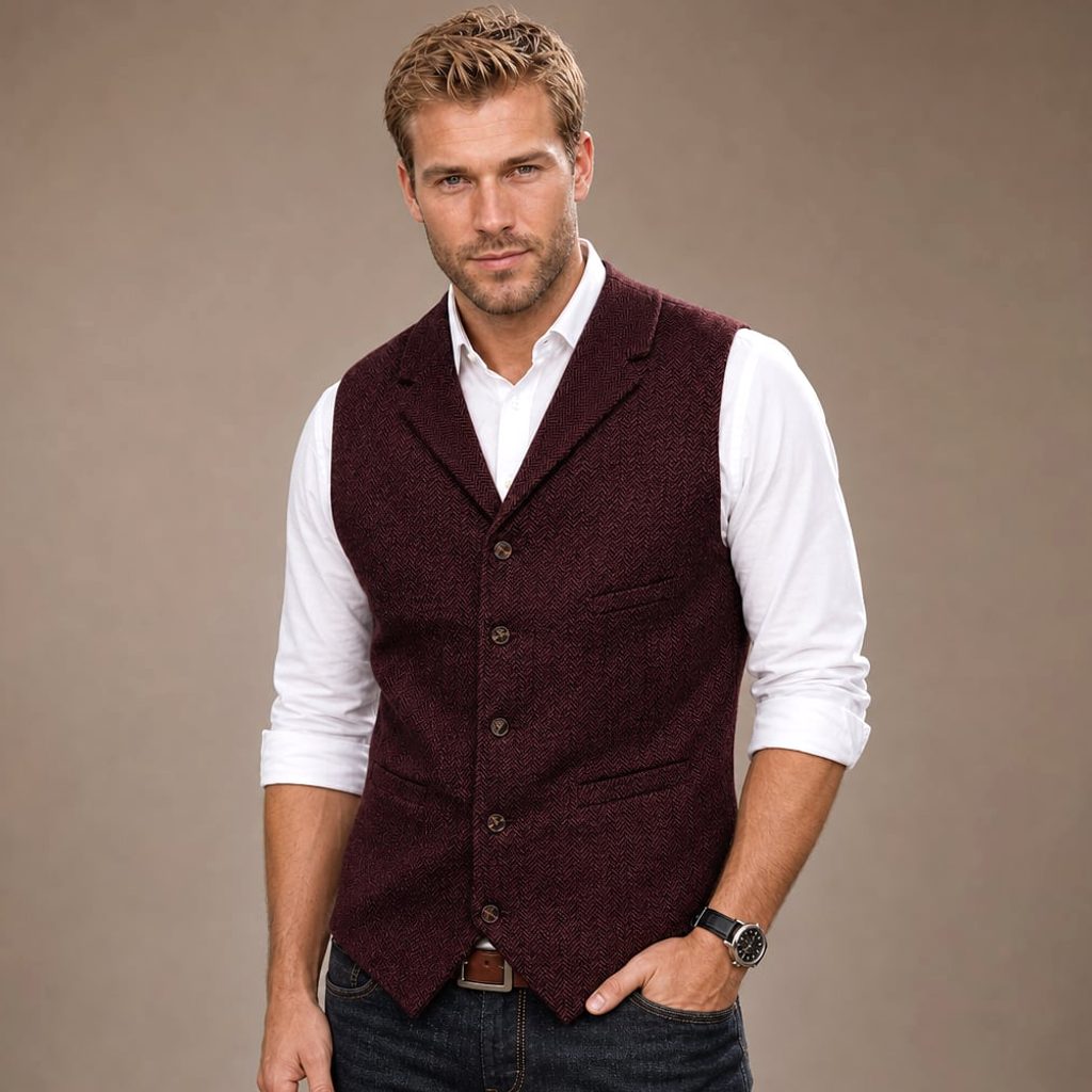 Weste Fischgrat-Tweed Strukturgewebe – David